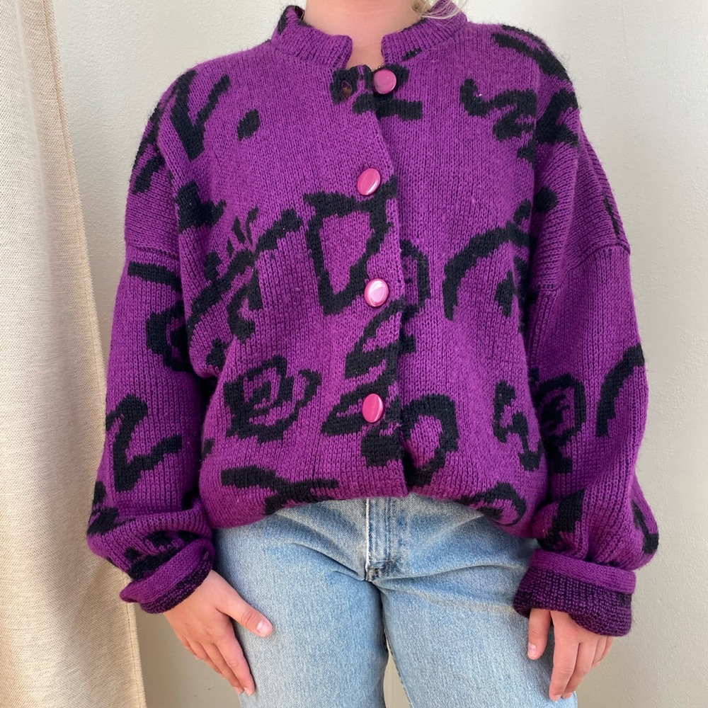 Vintage 80's Oversized Funky Print Cardigan